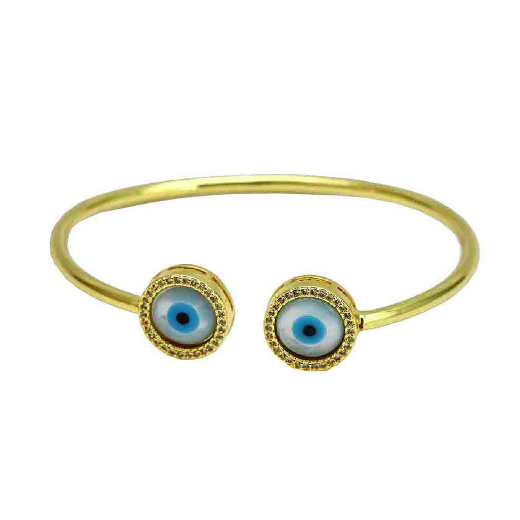 Round Evil Eye Mother Of Pearl 18K Gold Copper Cuff Bangle Bulk
