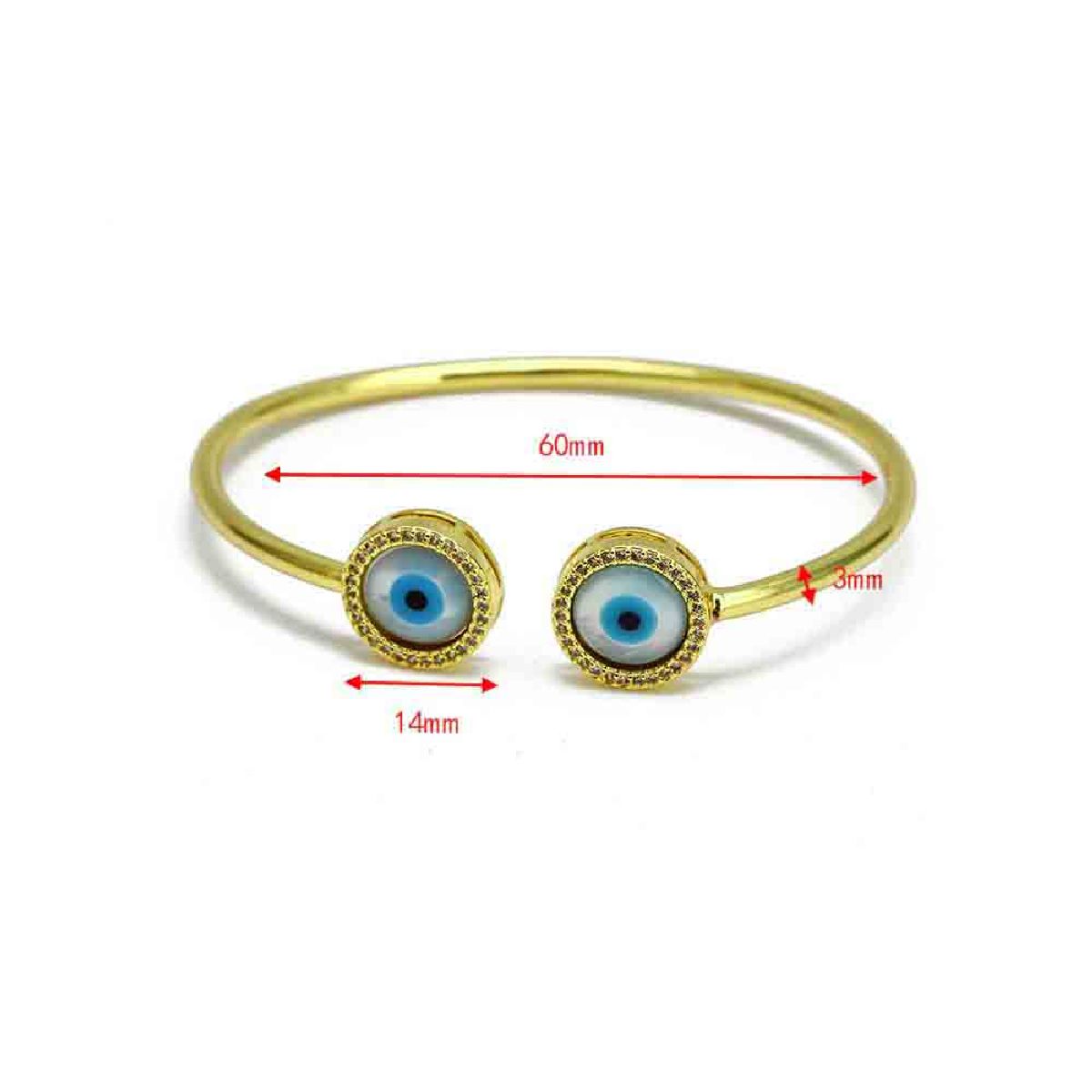 Round Evil Eye Mother Of Pearl 18K Gold Copper Cuff Bangle Bulk