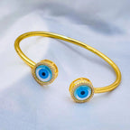 Round Evil Eye Mother Of Pearl 18K Gold Copper Cuff Bangle Bulk