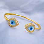 Pear Evil Eye Mother Of Pearl 18K Gold Copper Cuff Bangle Women Bulk