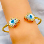 Pear Evil Eye Mother Of Pearl 18K Gold Copper Cuff Bangle Women Bulk