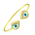 Pear Evil Eye Mother Of Pearl 18K Gold Copper Cuff Bangle Women Bulk