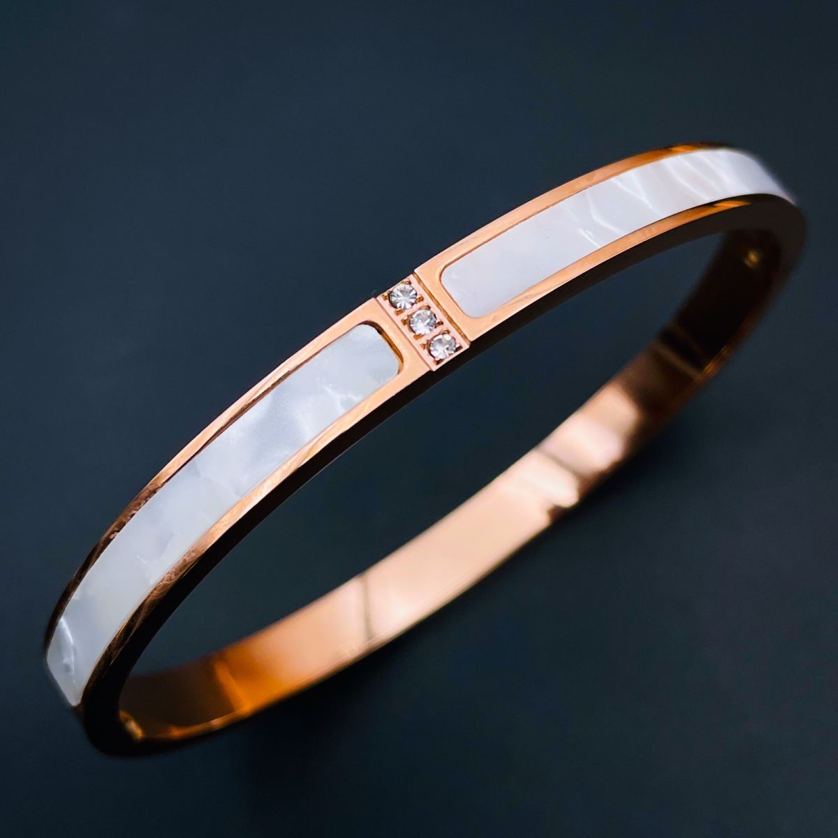 Mother Of Pearl CZ Rose Gold Stainless Steel Kada Bangle Bulk Secondary image