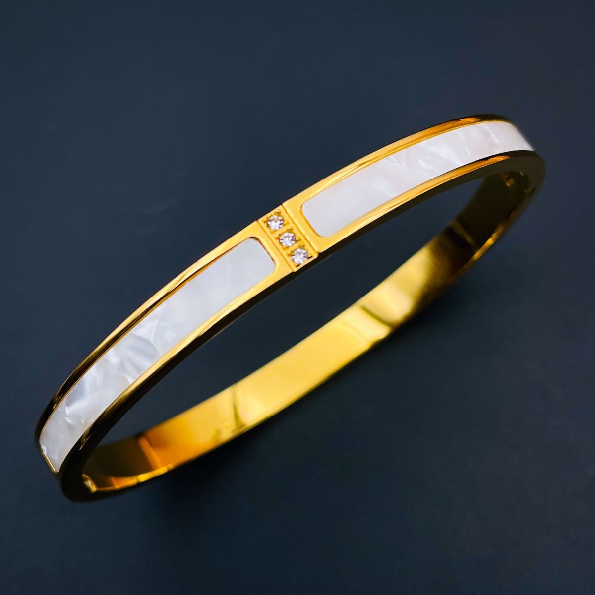 Mother Of Pearl CZ Rose Gold Stainless Steel Kada Bangle Bulk