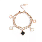 Clover Black White 18K Rose Gold Layered Stainless Steel Bracelet Bulk