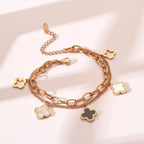 Clover Black White 18K Rose Gold Layered Stainless Steel Bracelet Bulk