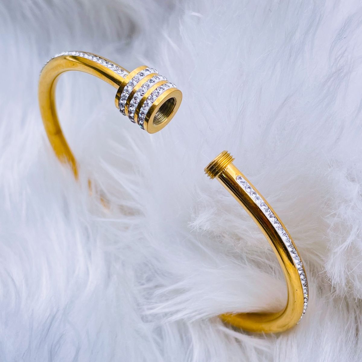 Studded Lock CZ 18K Gold Stainless Steel Openable Kada Bangle Bulk