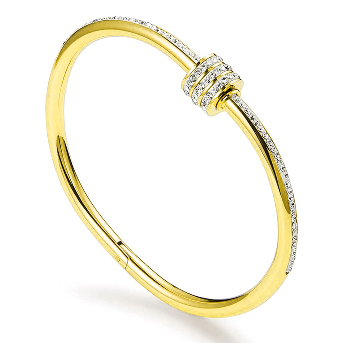 Studded Lock CZ 18K Gold Stainless Steel Openable Kada Bangle Bulk