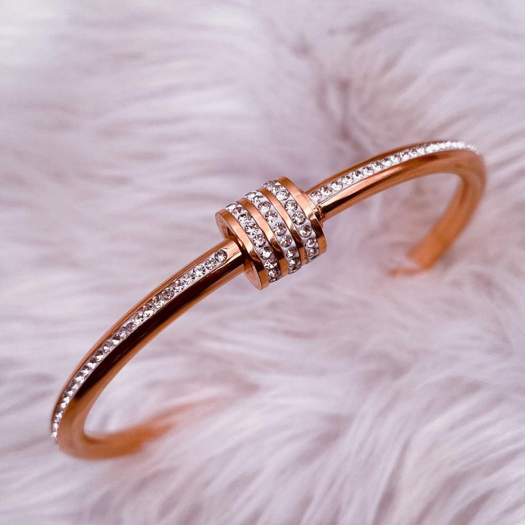 Studded Lock CZ 18K Gold Stainless Steel Openable Kada Bangle Bulk