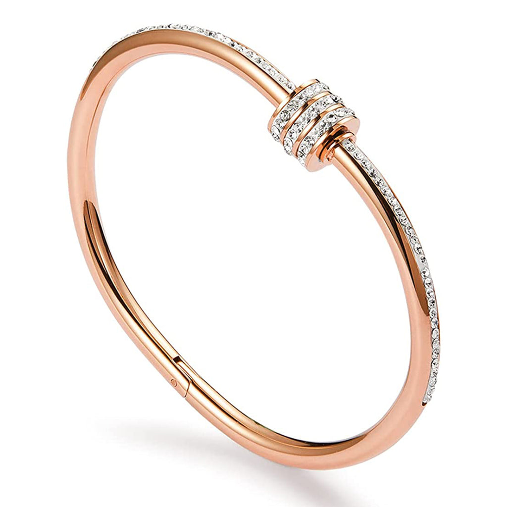 Studded Lock CZ 18K Gold Stainless Steel Openable Kada Bangle Bulk