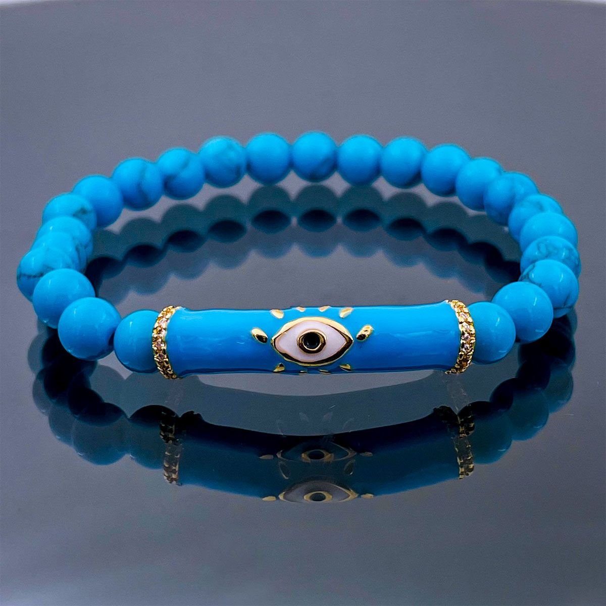 Evil Eye Natural Blue Turquoise Crystal Beads Enamel Bracelet Bulk Main image