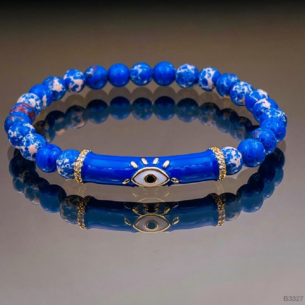 Evil Eye Natural Blue Turquoise Crystal Beads Enamel Bracelet Bulk