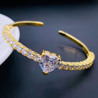 Heart Love Blue Cubic Zirconia 18K Gold Copper Bangle Cuff Women Bulk