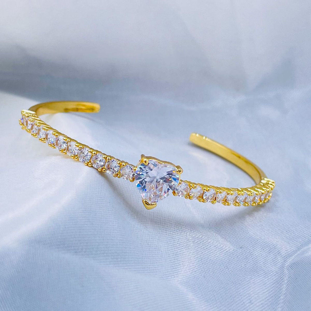 Heart Love Blue Cubic Zirconia 18K Gold Copper Bangle Cuff Women Bulk