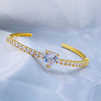 Heart Love Blue Cubic Zirconia 18K Gold Copper Bangle Cuff Women Bulk