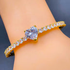 Heart Love Blue Cubic Zirconia 18K Gold Copper Bangle Cuff Women Bulk