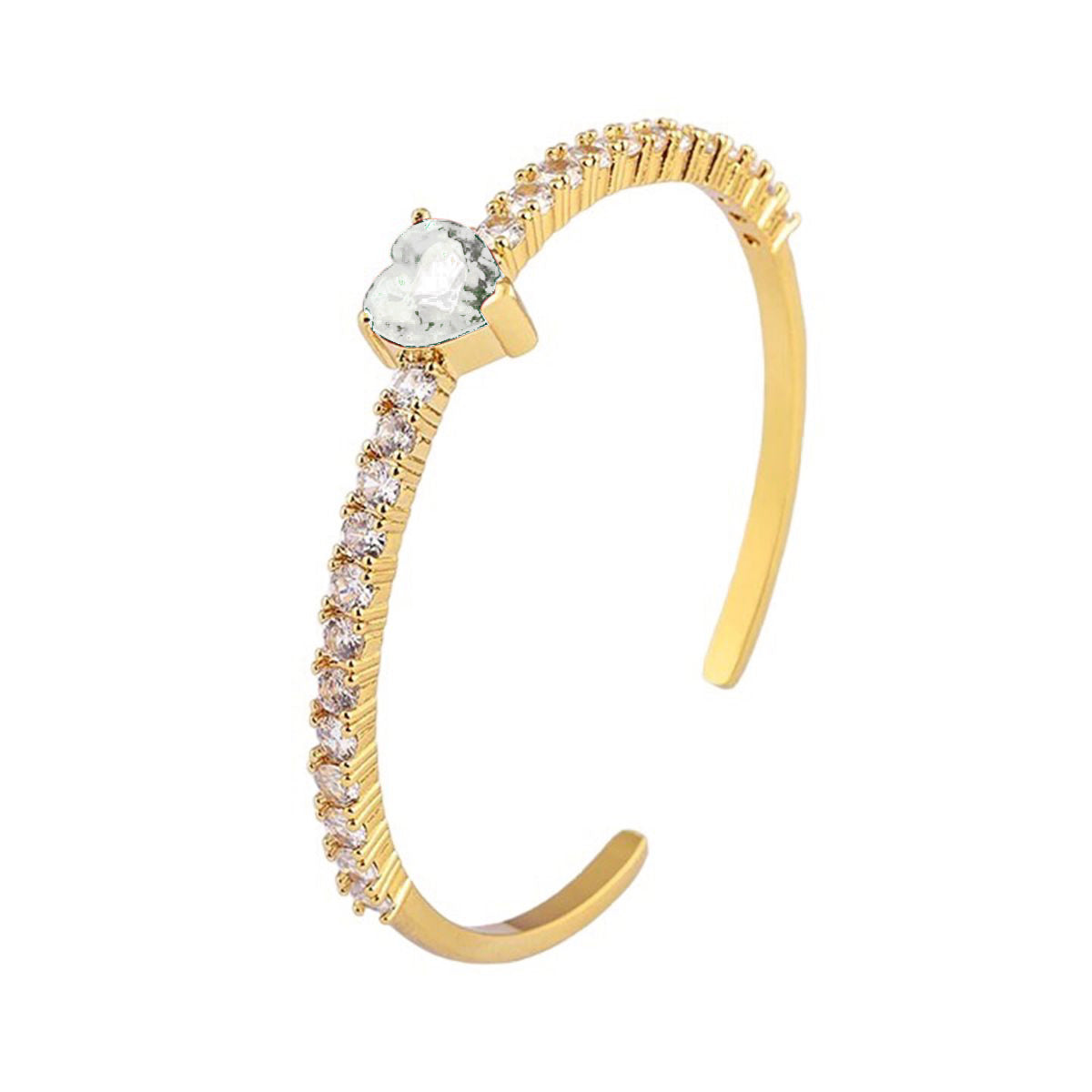 Heart Love Blue Cubic Zirconia 18K Gold Copper Bangle Cuff Women Bulk