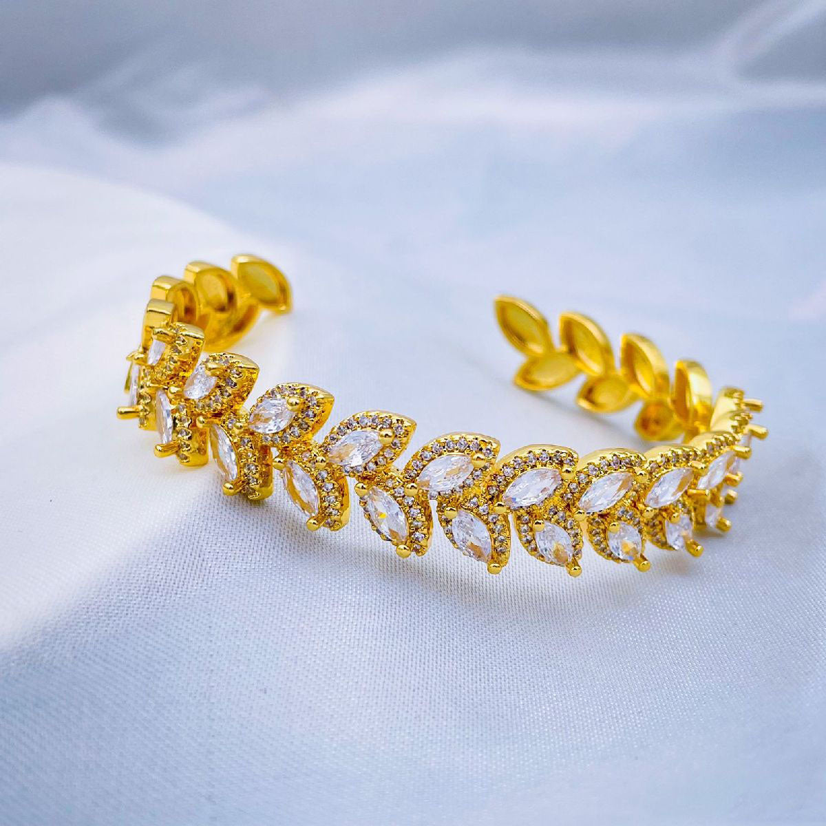 Floral Leaf Ruby Red CZ 18K Gold Anti Tarnish Copper Cuff Kada Bulk Main image