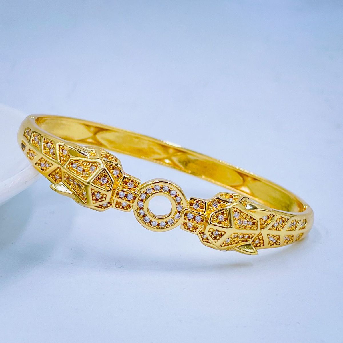 Dual Panther Evil Eye Enamel CZ Copper Gold Bangle Kada Bulk Secondary image