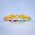 Dual Panther Evil Eye Enamel CZ Copper Gold Bangle Kada Bulk
