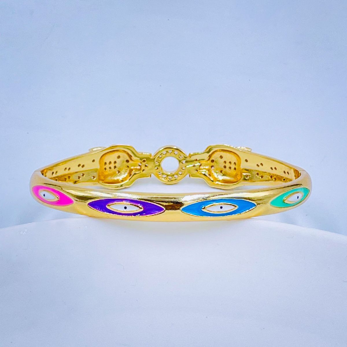 Dual Panther Evil Eye Enamel CZ Copper Gold Bangle Kada Bulk