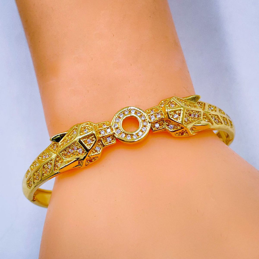 Dual Panther Evil Eye Enamel CZ Copper Gold Bangle Kada Bulk