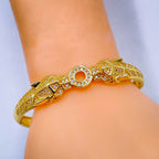 Dual Panther Evil Eye Enamel CZ Copper Gold Bangle Kada Bulk