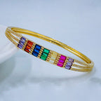 Rainbow Multi Colour Baguette CZ 18K Gold Copper Kada Bangle Bulk