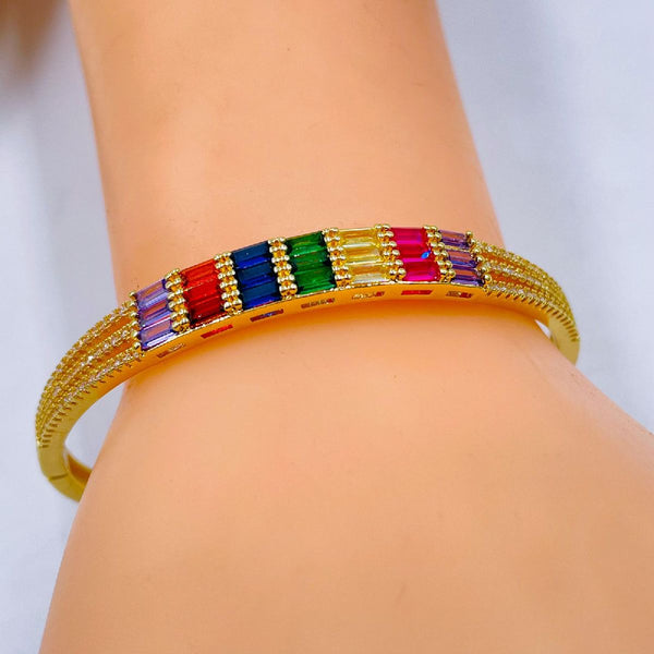Rainbow Multi Colour Baguette CZ 18K Gold Copper Kada Bangle Bulk Secondary image