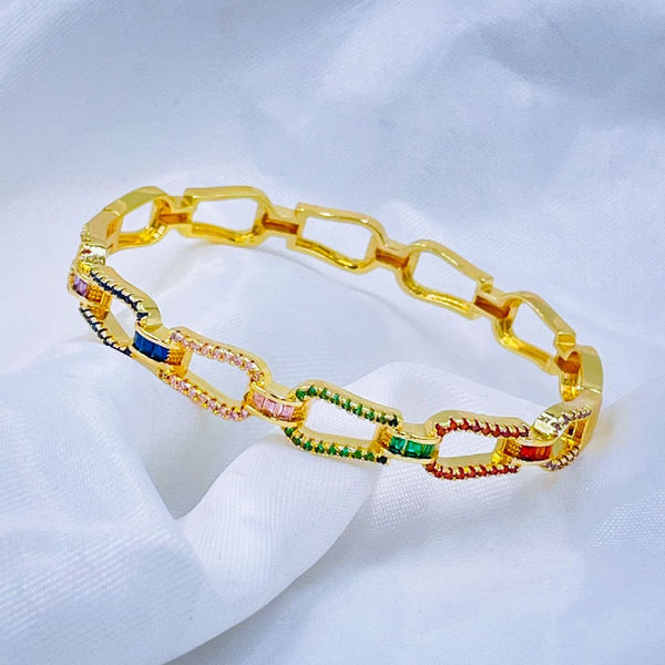 Rainbow Multi Colour Cubic Zirconia 18K Gold Copper Kada Bangle Bulk Main image