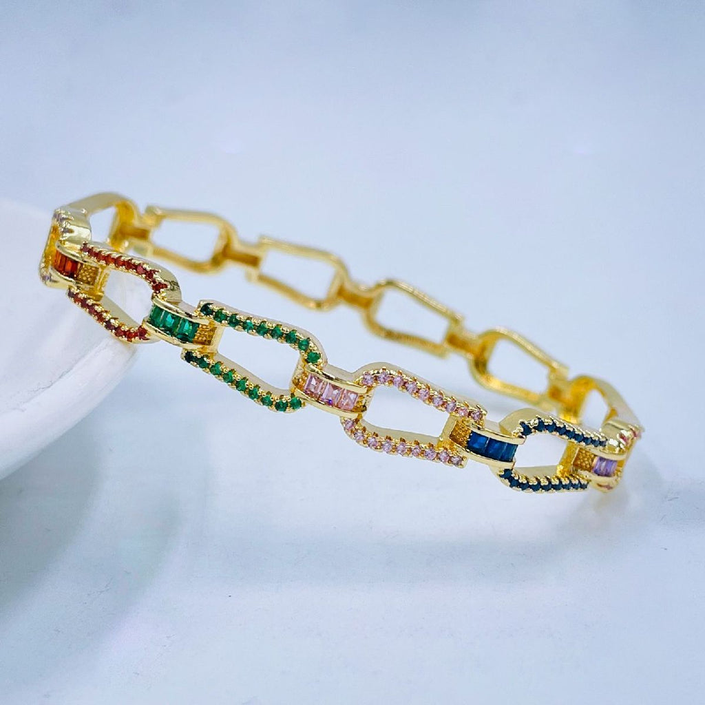 Rainbow Multi Colour Cubic Zirconia 18K Gold Copper Kada Bangle Bulk