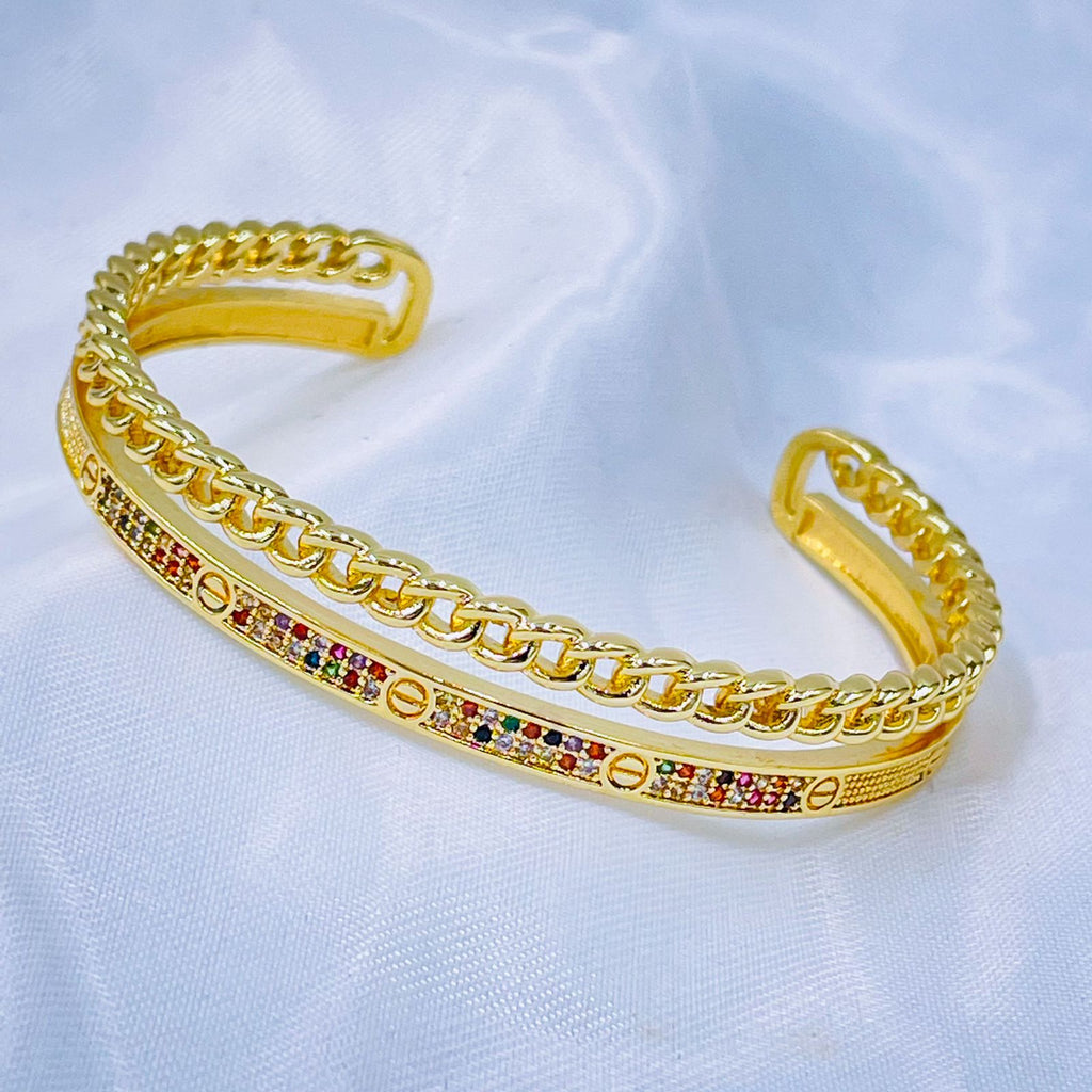 Rainbow Multi Colour Screw Dual Layer 18K Gold Copper Cuff Bangle Bulk