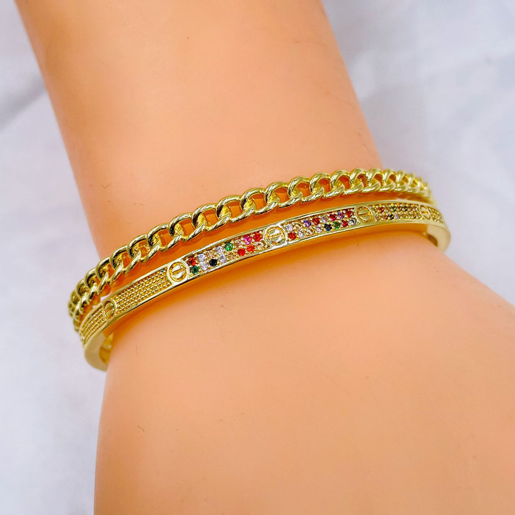Rainbow Multi Colour Screw Dual Layer 18K Gold Copper Cuff Bangle Bulk