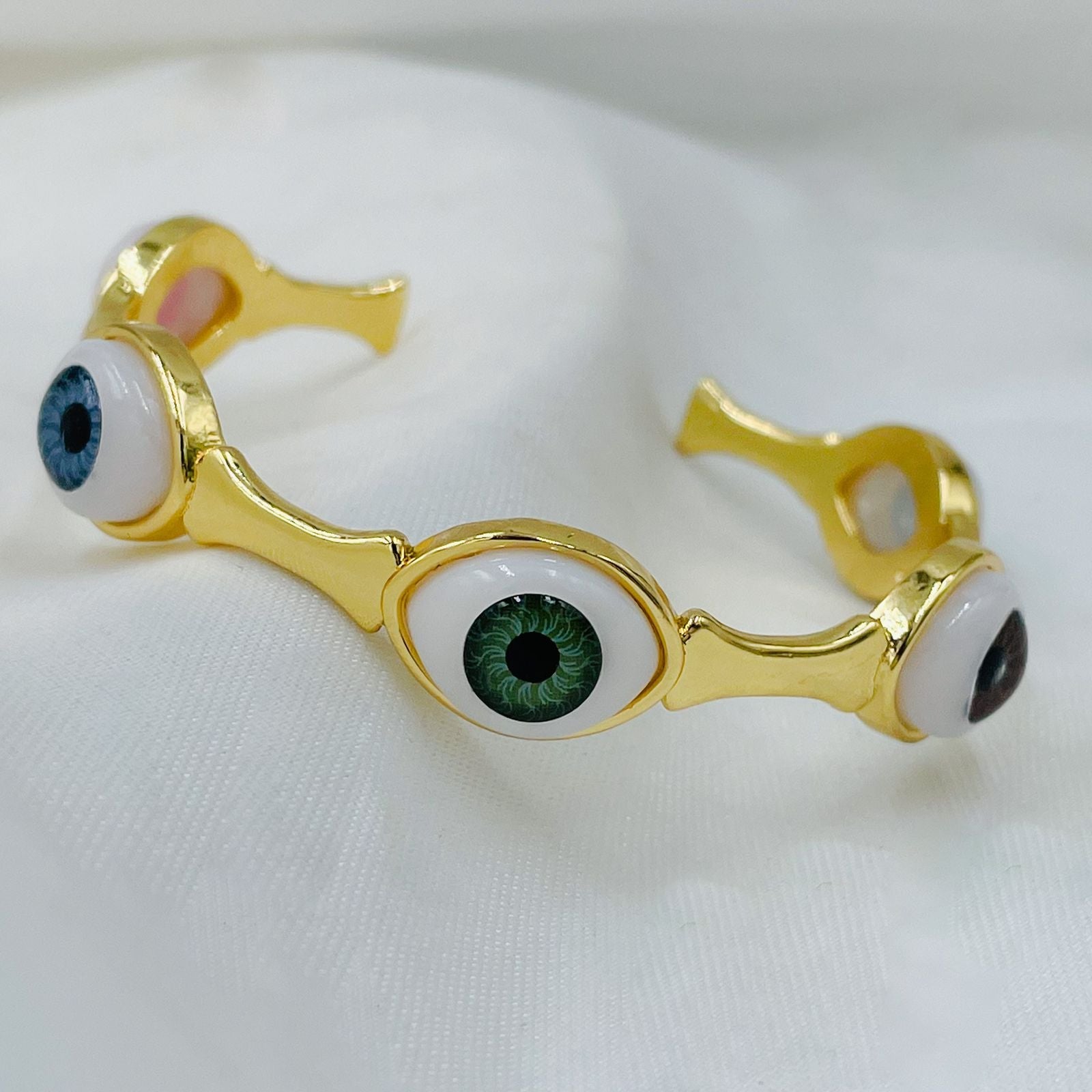 Multi Colour White 5 Evil Eyes Gold Copper Cuff Bangle Bracelet Bulk