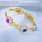 Multi Colour White 5 Evil Eyes Gold Copper Cuff Bangle Bracelet Bulk