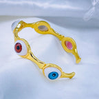 Multi Colour White 5 Evil Eyes Gold Copper Cuff Bangle Bracelet Bulk