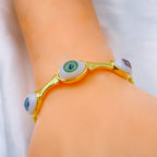 Multi Colour White 5 Evil Eyes Gold Copper Cuff Bangle Bracelet Bulk