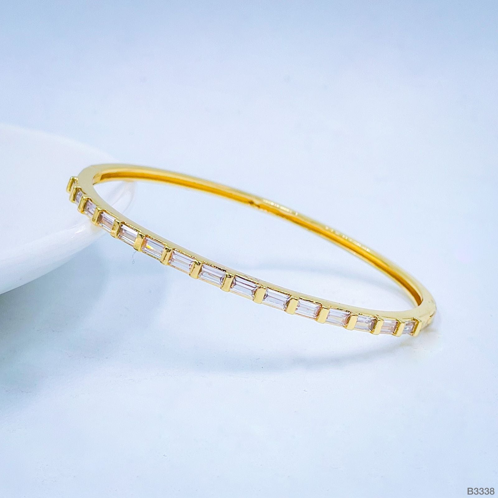 Slim Baguette Cubic Zirconia 18K Gold Copper Openable Kada Bangle Bulk