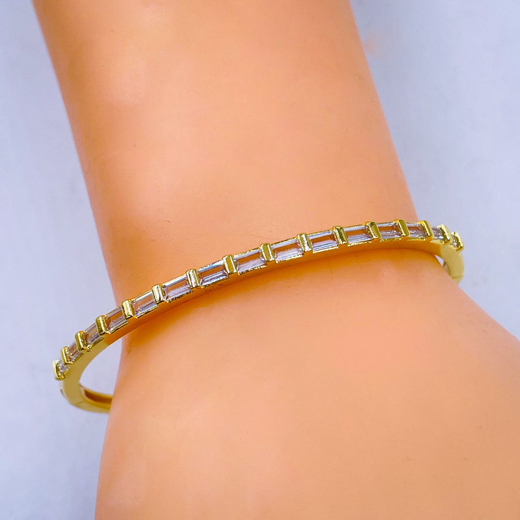 Slim Baguette Cubic Zirconia 18K Gold Copper Openable Kada Bangle Bulk