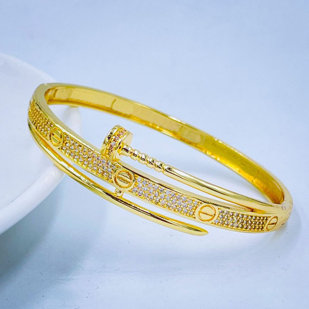 Double Layer Screw Nail CZ 18K Gold Copper Openable Kada Bangle Bulk