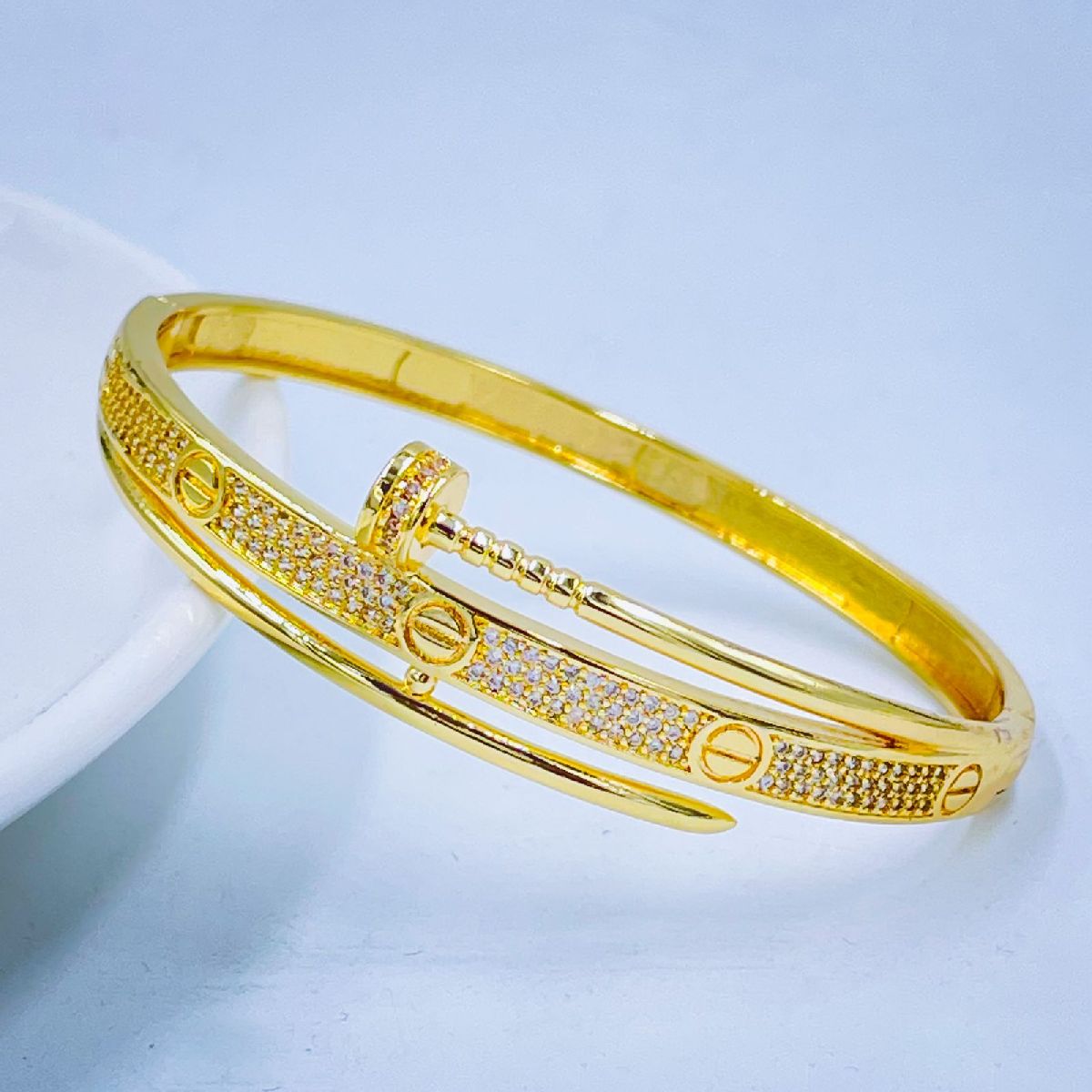 Double Layer Screw Nail CZ 18K Gold Copper Openable Kada Bangle Bulk