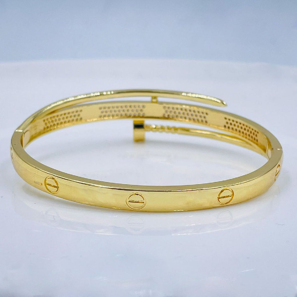 Double Layer Screw Nail CZ 18K Gold Copper Openable Kada Bangle Bulk