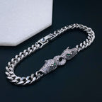Dual Panther Green Eye CZ Copper Silver Curb Chain Bracelet Bulk