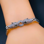 Dual Panther Green Eye CZ Copper Silver Curb Chain Bracelet Bulk