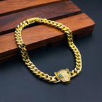 Panther Green Eye Gold Cubic Zirconia Copper Curb Chain Bracelet Bulk
