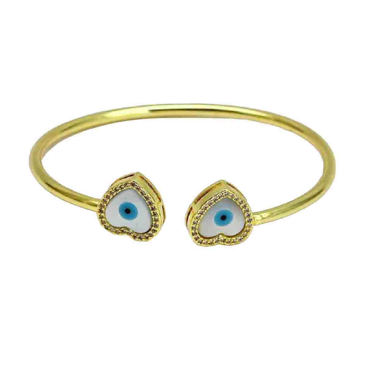 Heart Love Evil Eye Mother Of Pearl 18K Gold Copper Kada Bangle Bulk