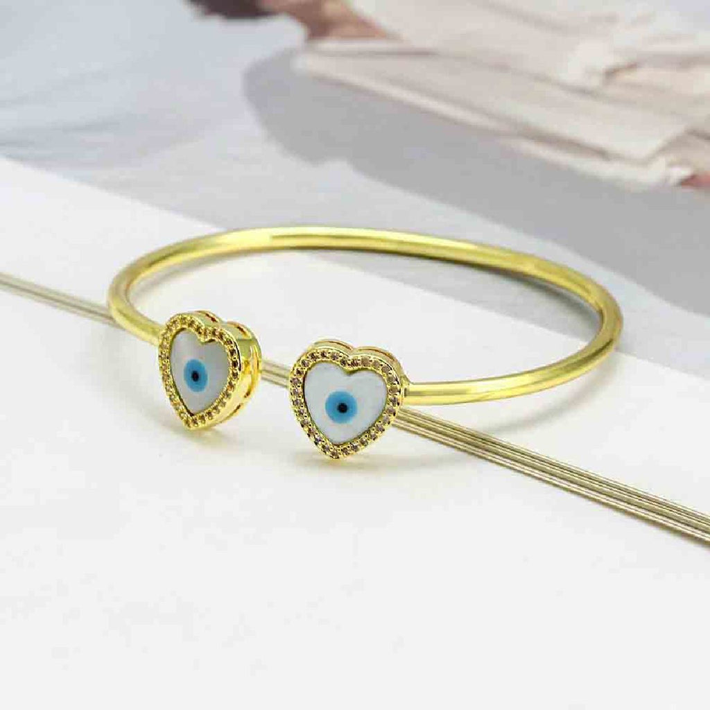 Heart Love Evil Eye Mother Of Pearl 18K Gold Copper Kada Bangle Bulk