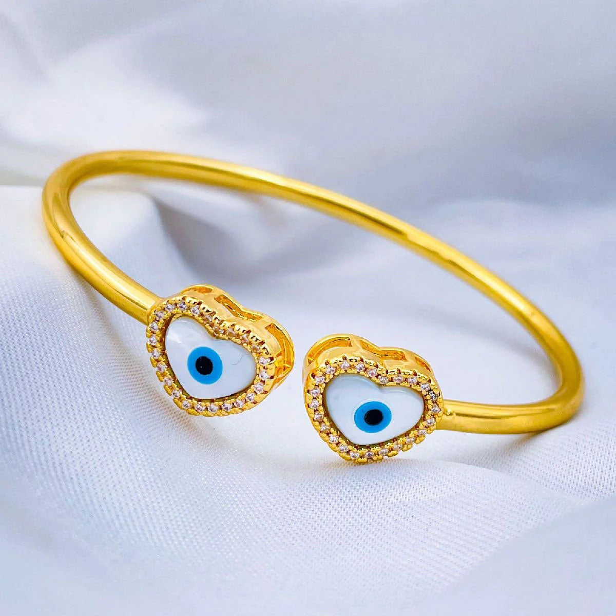 Heart Love Evil Eye Mother Of Pearl 18K Gold Copper Kada Bangle Bulk