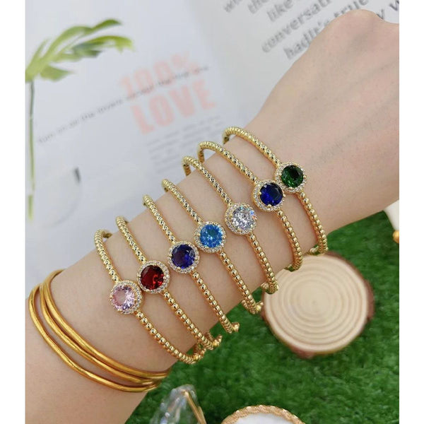 Pink Brilliant Cut Cubic Zirconia 18K Gold Cuff Kada Bracelet Bulk Secondary image