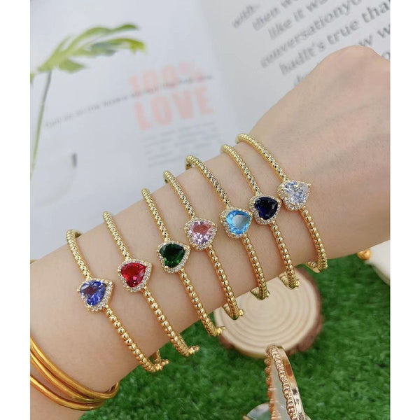 Sapphire Blue Love Heart CZ 18K Gold Cuff Kada Bracelet Bulk Secondary image